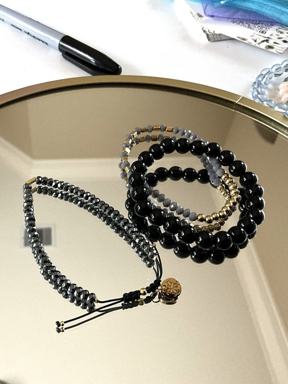 Rustic Cuff Delicate Beaded Adjustable Bracelet with Two Bonus Stretch Bracelets